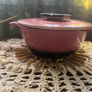 Vintage Hull Pottery Pink/Black Ombre Divided Casserole Dish With Lid